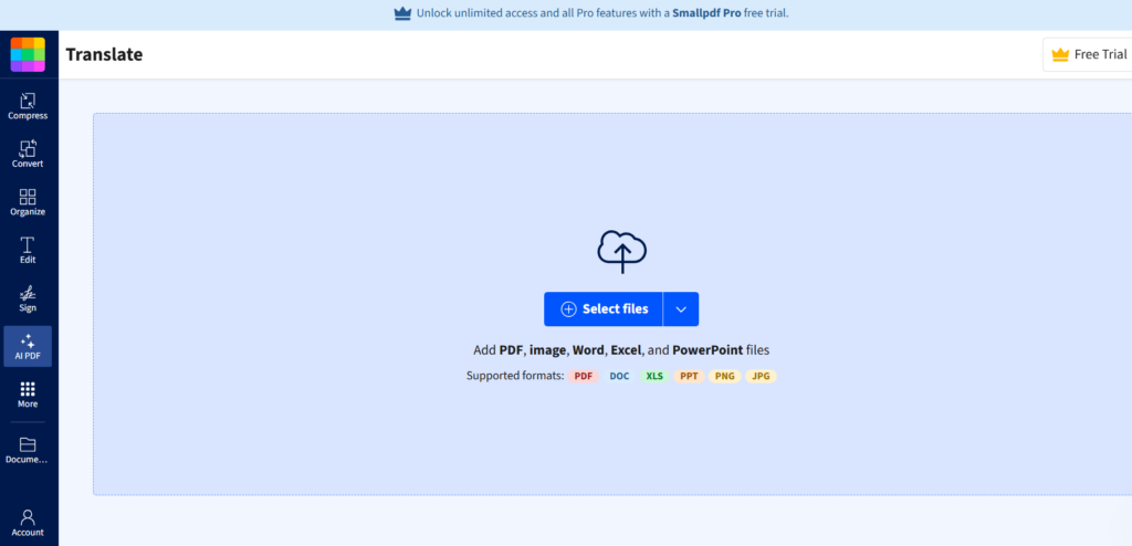 SmallPDF – User-Friendly Free PDF Translator​