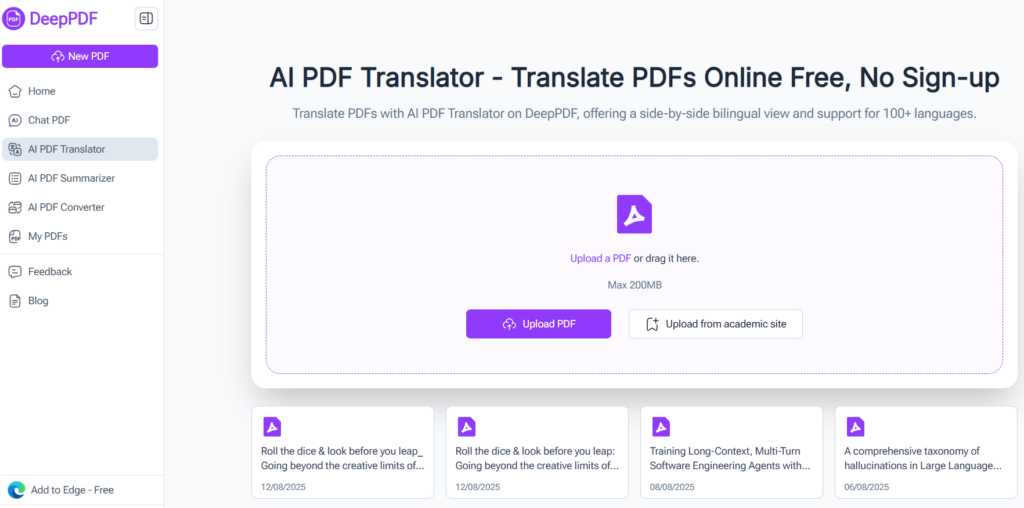 DeepPDF – AI-Driven Free PDF Translator​
