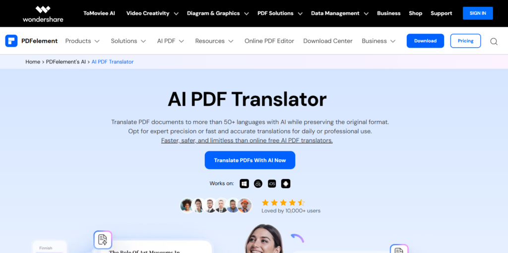 Wondershare PDFelement: AI-Powered PDF Translation with Format Preservation