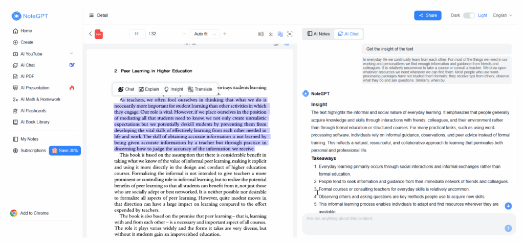 NoteGPT – Interactive Word-Level Translation
