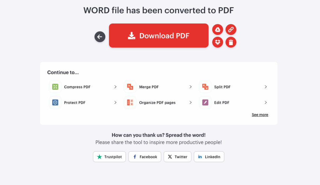Tool 4: iLovePDF – Top Batch Processing Online Free Word to PDF Converter