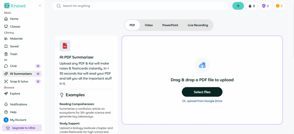 Knowt: Student-Focused PDF to Notes with Active Learning Aids