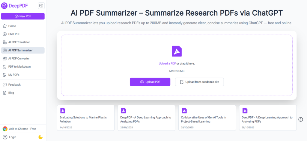 DeepPDF.ai – Summarize and Translate PDFs Instantly