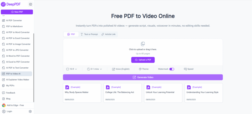DeepPDF AI – Best for Long and Content-Heavy PDF to Video Conversion