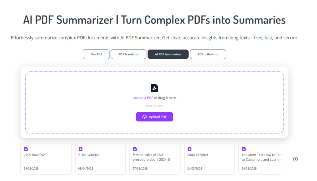 Method 3: Summarize PDFs Quickly Using DeepPDF’s PDF Summarizer
