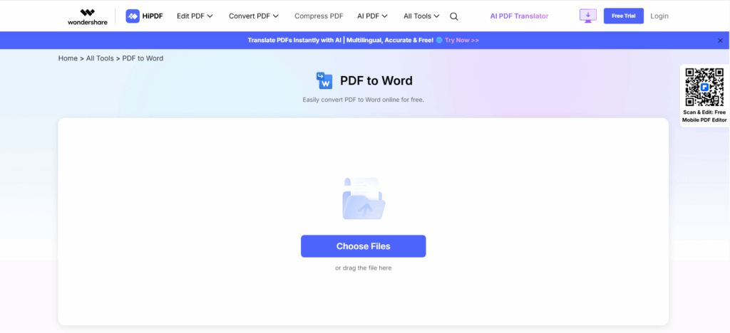 HiPDF – Versatile PDF to Word Free Converter with OCR Support