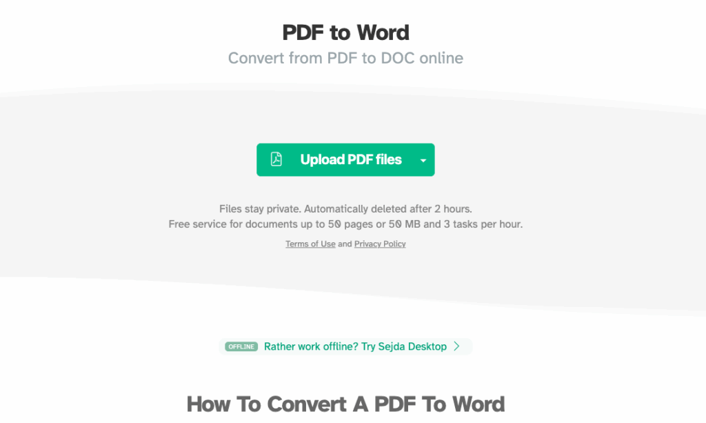 Sejda – OCR-Powered Free PDF to Word Converter for Scanned Docs