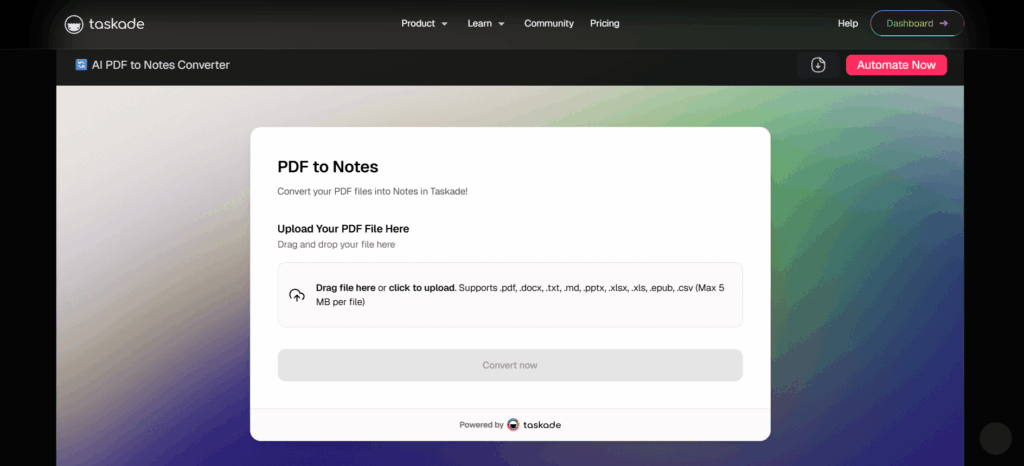 Taskade: AI-Enhanced Collaborative PDF to Notes for Teams & Study Groups