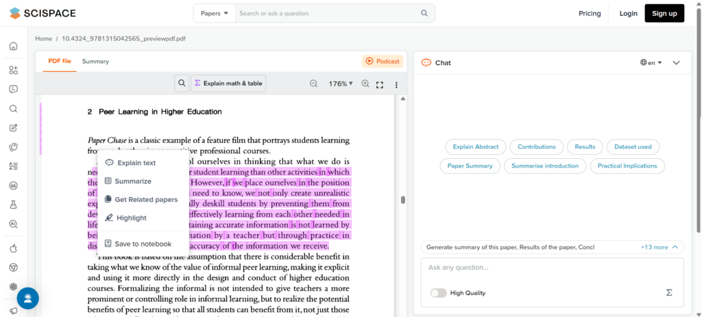 SciSpace ChatPDF – Citation-Aware Research PDF Reader