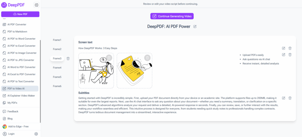 DeepPDF AI allows you to convert PDF to video seamlessly by transforming static documents into fully narrated videos with visuals
