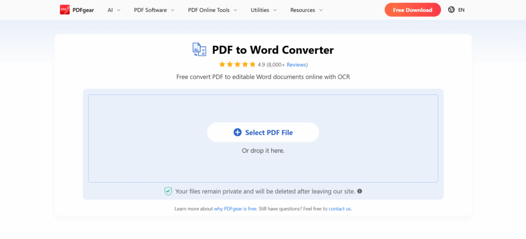 PDFGear PDF to Word – Straightforward Converter with Clean UI