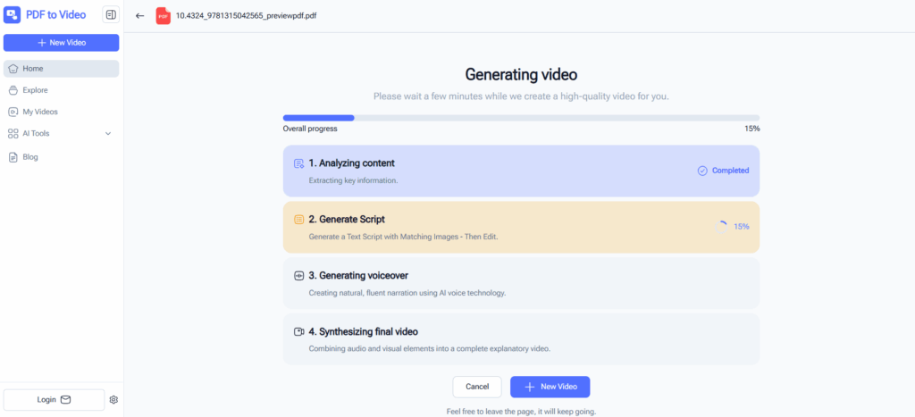 PDF to Video AI is a free online tool for fast PDF to video conversions